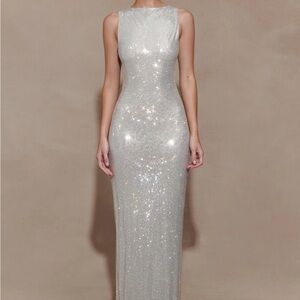 Meshki Magnolia Sleeveless Diamante Maxi Dress - Silver